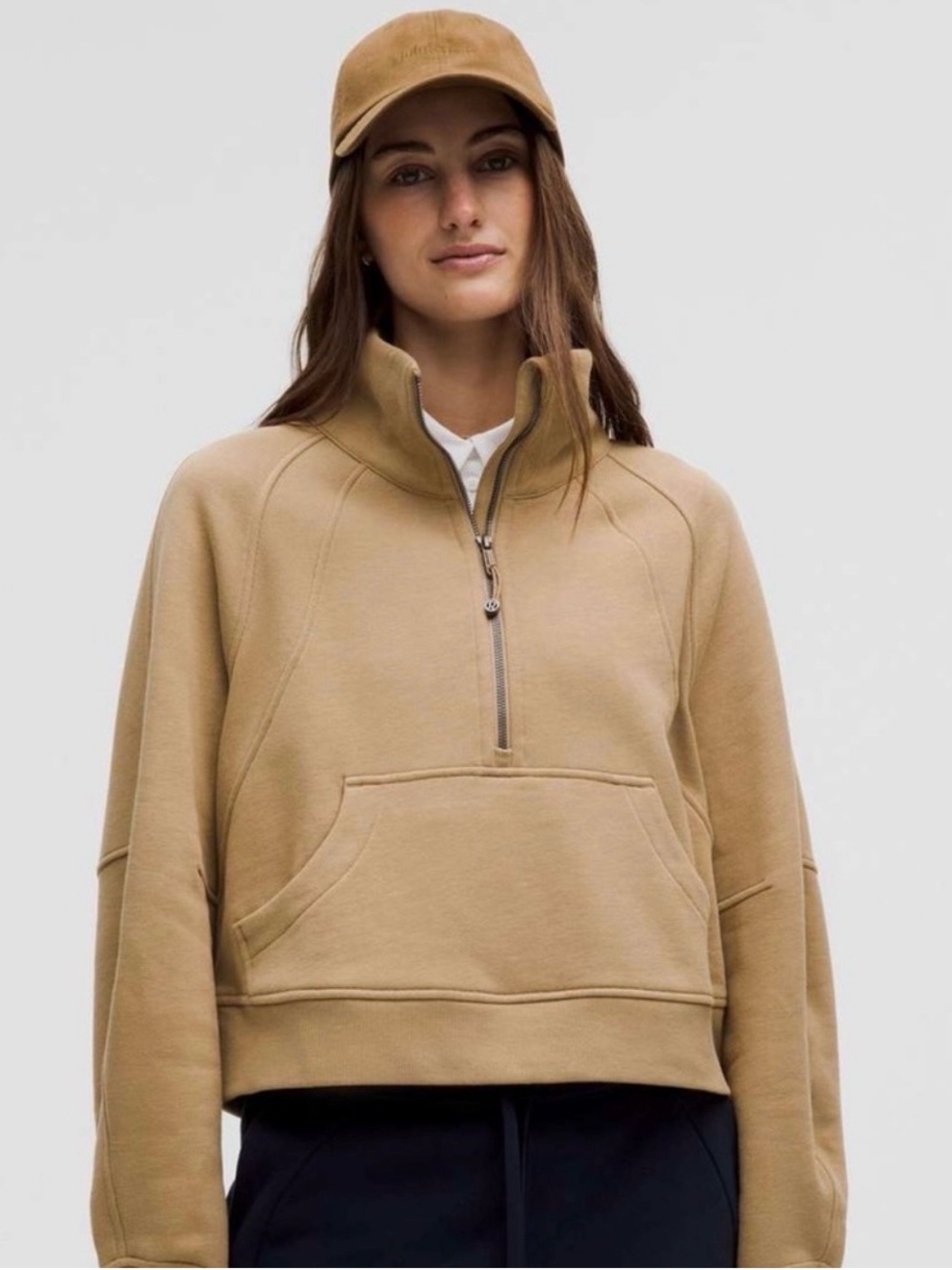Lululemon Scuba Oversized Half Zip Pullover M Beige Tan Fleece